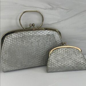 Elegant Silver Velvet Frame Clutch Set